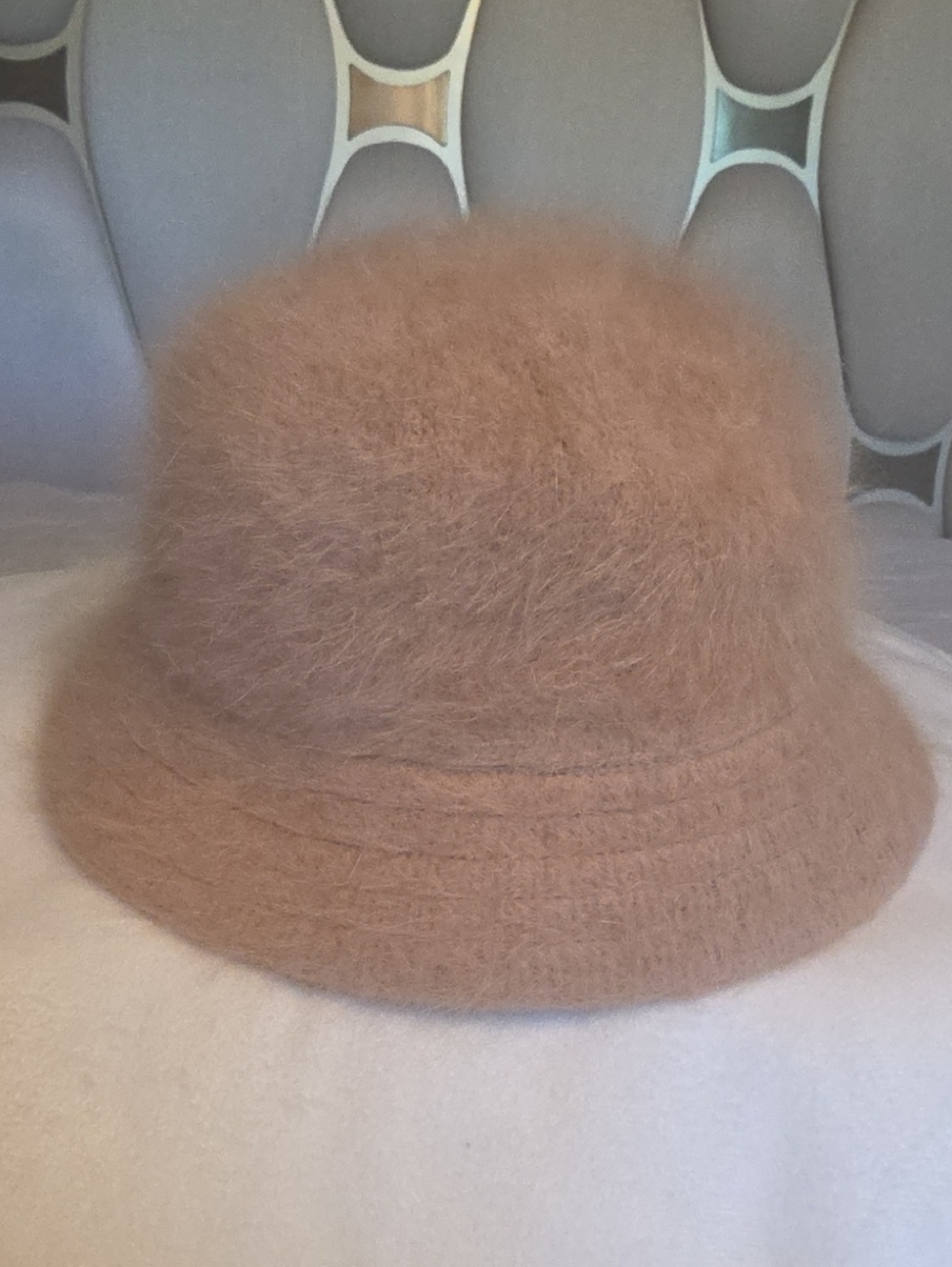 Women's Fuzzy Rabbit Hair Mix Bucket Hat In Tan Stretchy Band Inside For GoodFit